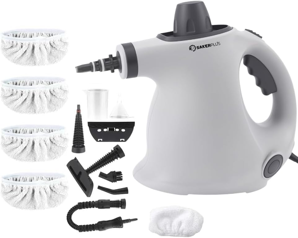 Handheld Steam Cleaner,1050W Pressure Steamer for Kitchen,Bathroon Cleaning,Fast Heat-Up for Deep Cleaning of Tile, Grout,Upholstery,Car Interior (1 Set Steam Cleaner + 4 Fiber Cloths)