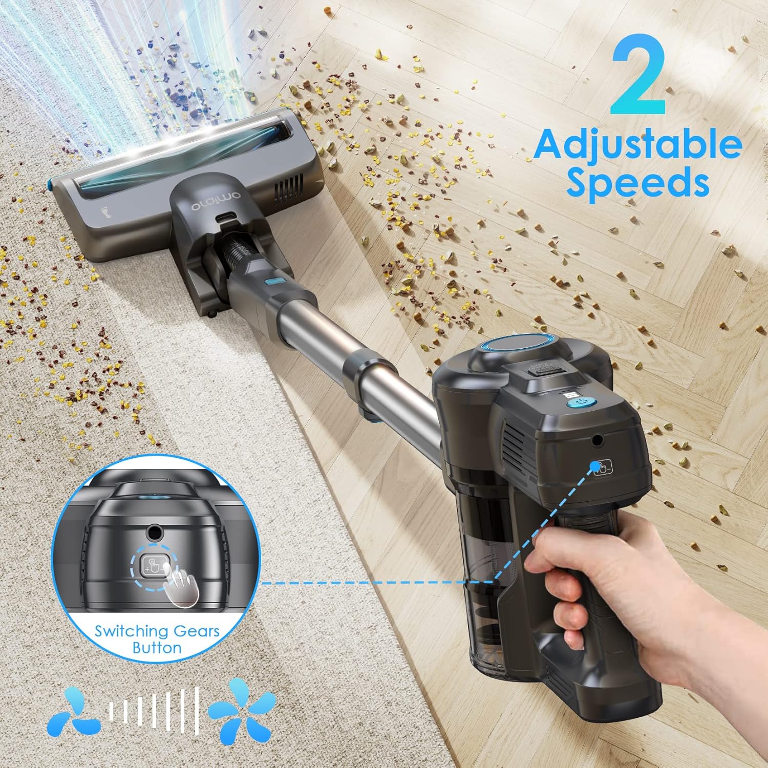 Oraimo Cordless Vacuum Cleaner, 6-in-1 Stick Vacuum with 2200mAh*6 Rechargeable Battery, Vacuum Cleaner for Home with Self-Standing, Handheld Vacuum for Home Kitchen Hard Floor Carpet Pet Hair