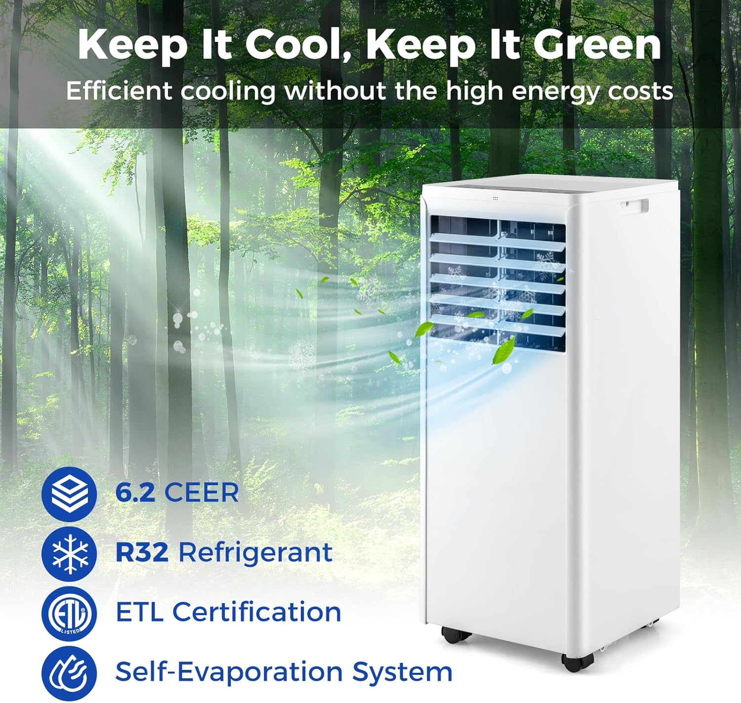 8000 BTU Portable Air Conditioner -SIMOE Portable AC Unit with Fan, cooling, Dehumidifier & Sleep Modes, cools up to 250 Sq.Ft, Air Conditioner Portable with 24H Timer & Remote Control