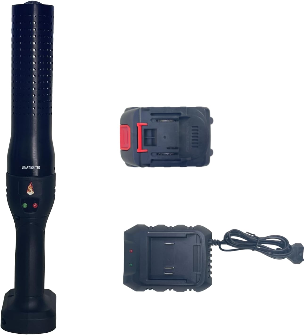 Cordless Fire Starter, Rechargeable Charcoal Starter and Lighter BBQ Smoker Grill Starter | Super Heated Air Reaches 1600°F | Super Charge 2000mAh Lithium Battery, 40 * 5 * 10cm, Black