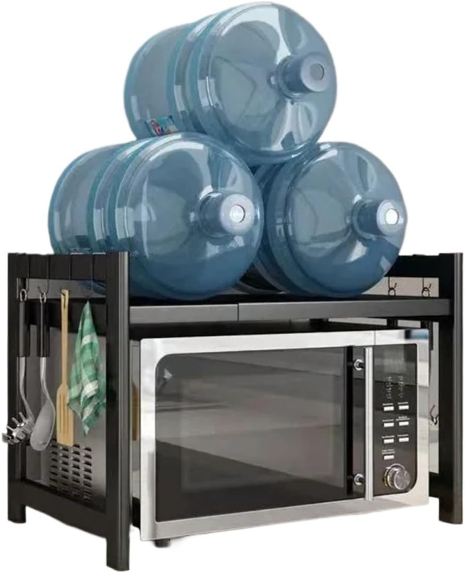 Carbon Steel Thickened Retractable Kitchen Shelf Microwave Rack Oven Rice Cooker Storage Household Double Layer(Double Layer White)