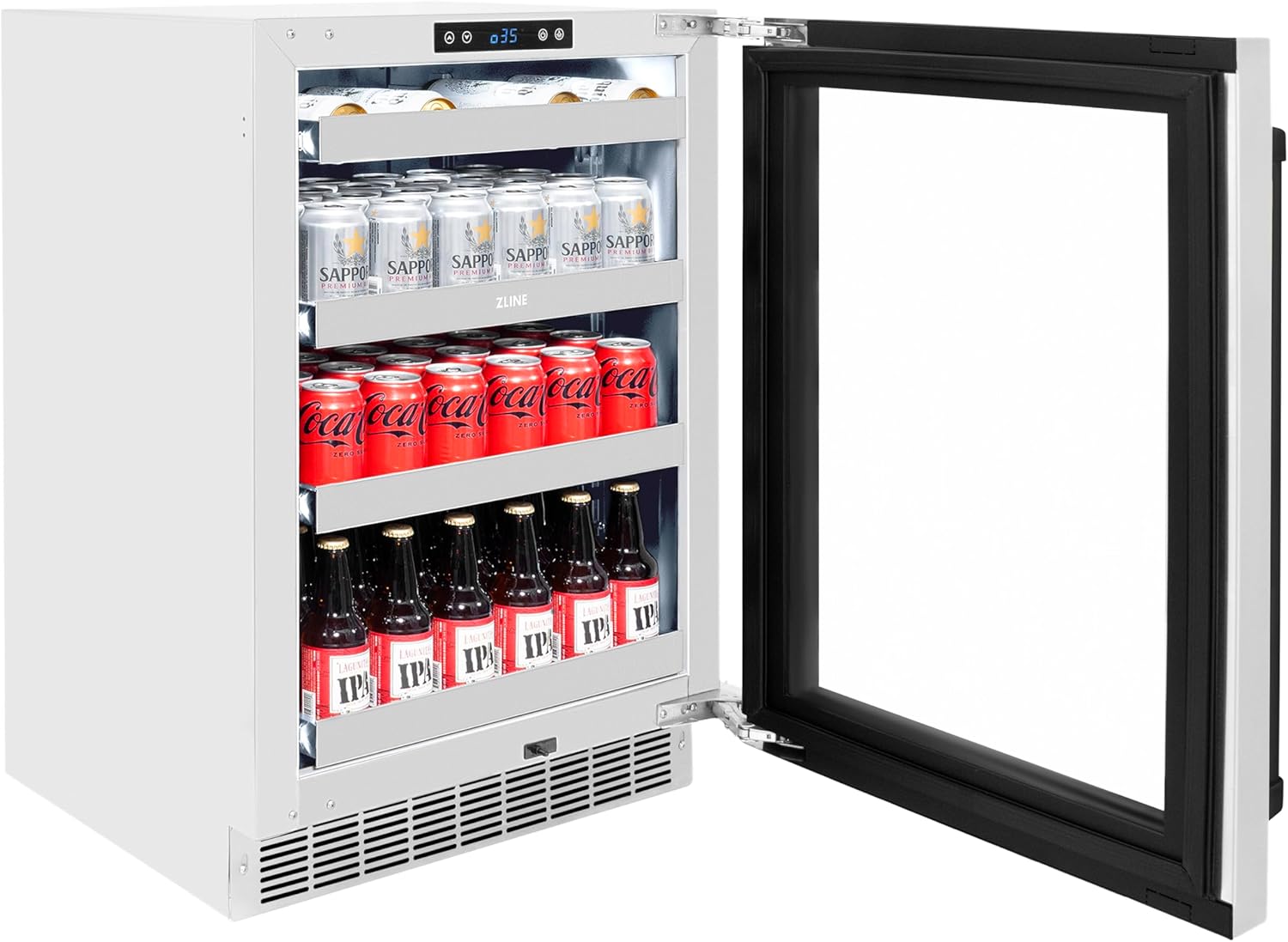 ZLINE Autograph Edition 24 in. Touchstone 151 Can Beverage Fridge With Stainless Steel Glass Door And Matte Black Handle (RBSOZ-GS-24-MB)