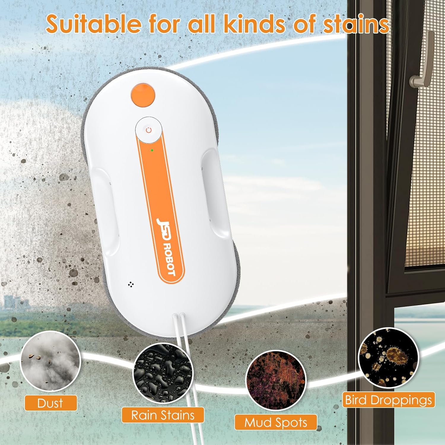 Lite Window Cleaning Robot,5300Pa Window Cleaner Robot with Pressured Wiping Dual Water Spray Close to The Border Wipe Edge Detection Intelligent Path Plan