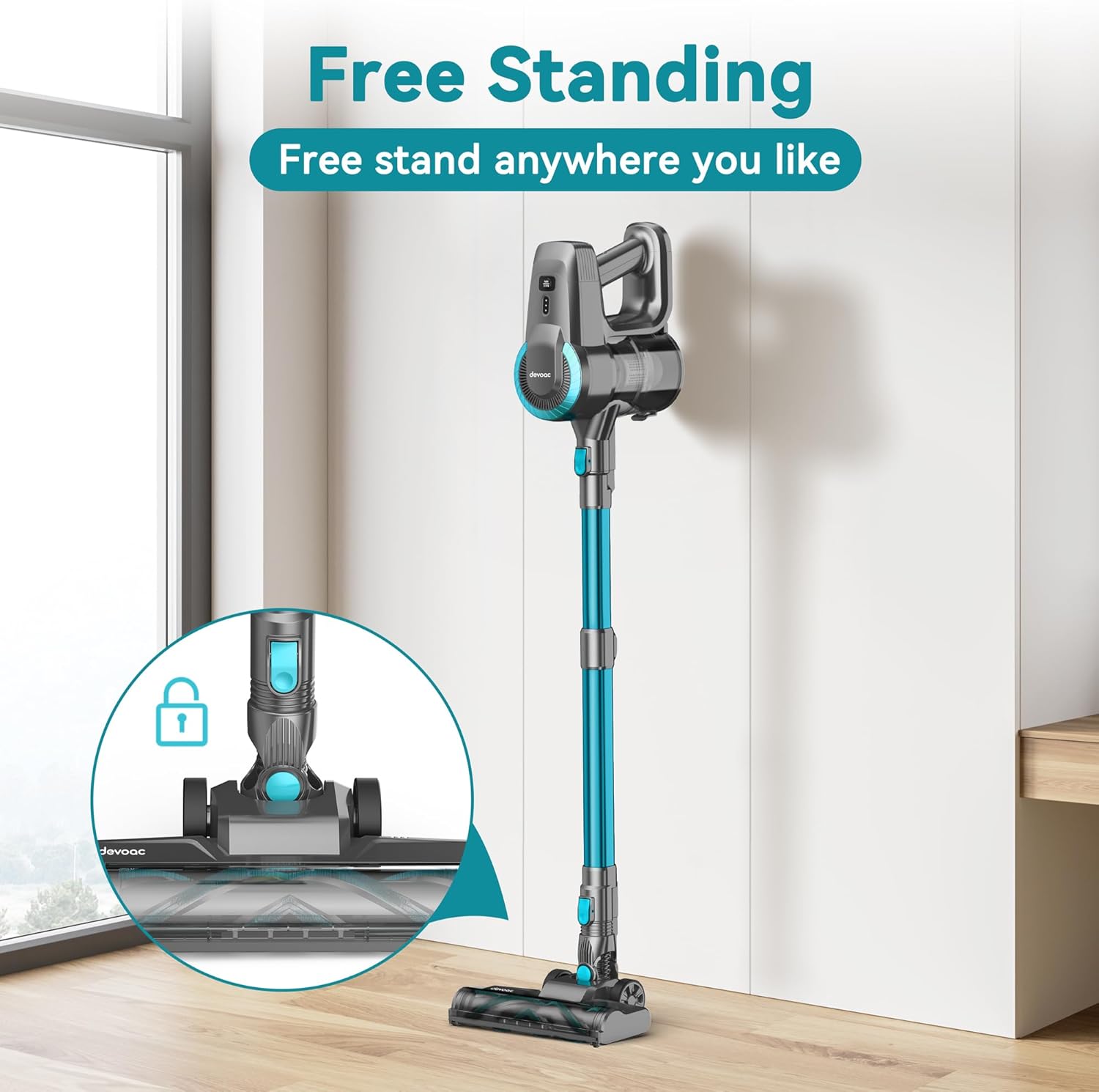 DEVOAC N300 Cordless Vacuum Cleaner, 6 in 1 Lightweight Stick Vacuum, 2200mAh Battery Up to 40mins Runtime, Powerful Handheld Vacuum for Hard Floor Rug Pet Hair Home Dorm (Waterfall)