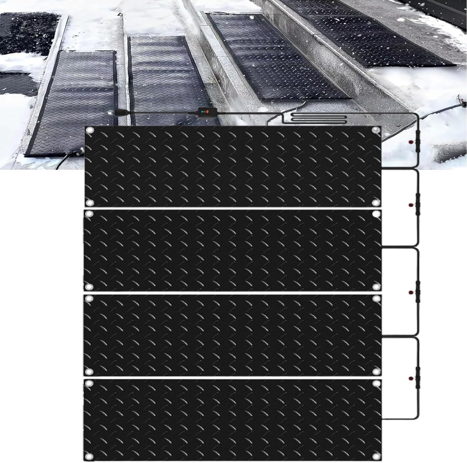 Heated Snow Melting Mats, 1/2/3/4/5 pcs Non Slip Rubber Heated Mat,Winter Snow and Ice Melting Mat 2 in/h Speed Melting for Winter Outdoor Stairs Doorways Walkways(4 Pcs,30x120cm/12x48in)