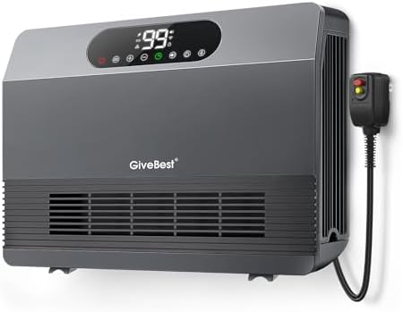 GiveBest Smart Wall Heater, 1500W Fast Heating Space Heater for Bedroom, Electric Space Heater with Thermostat for Indoor Use, Easy Wall Mounted, On/Off Timers, Compatible with Alexa, ALCI Plug, Grey