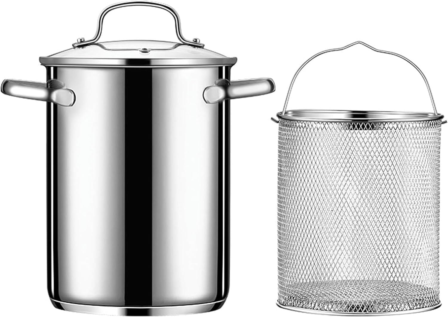 Pasta pots 4L Stock Pot with Strainer Basket, 304 Stainess Steel Asparagus Pot Seafood Boil Pot Crawfish Boiler Pot Turkey Fryer Pot for Steaming and Boiling