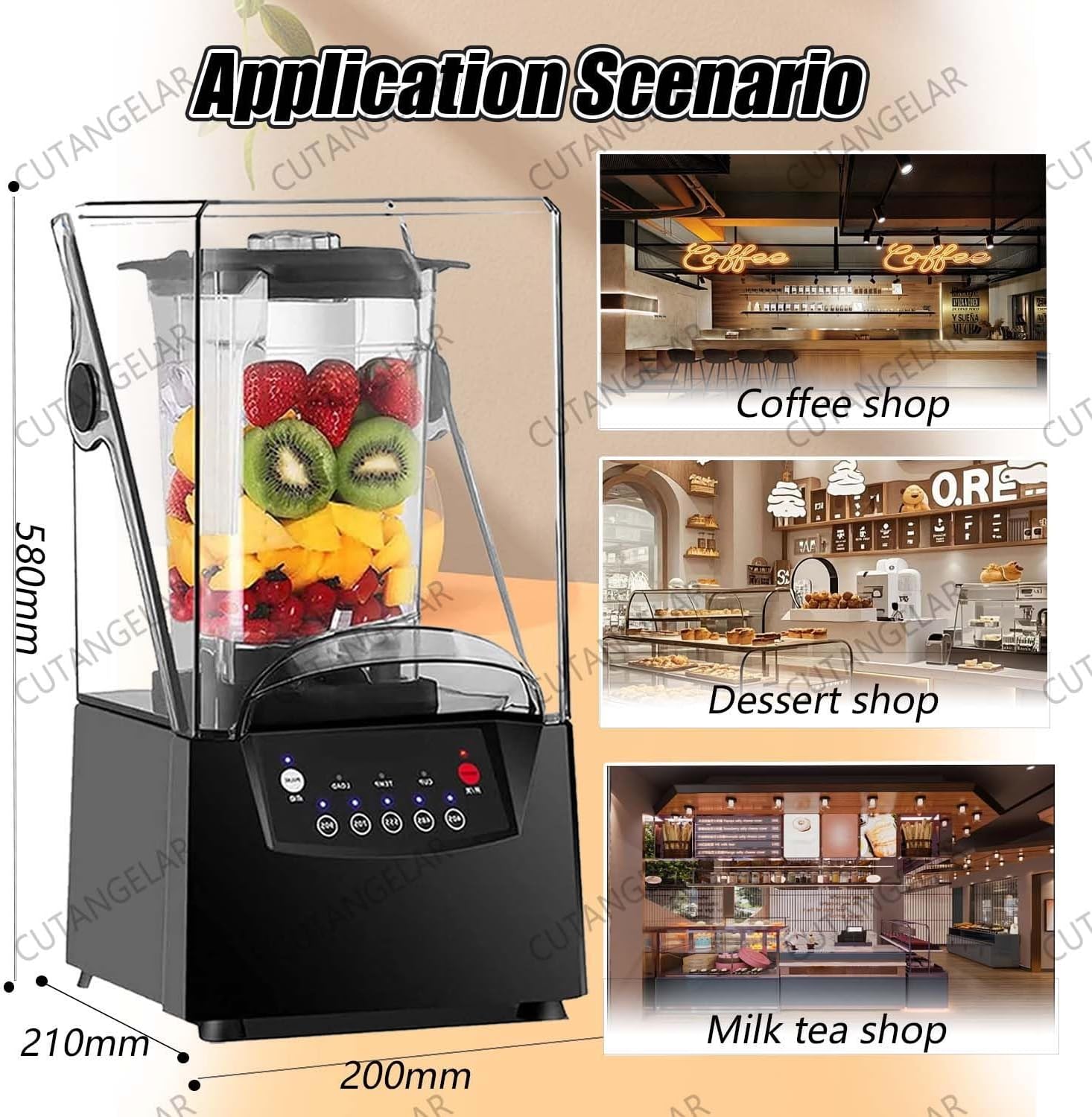 Commercial Blender 2200W with Soundproof Cover - 2L Large Capacity Quiet Professional Blender, 5 Preset Speeds, 17000 RPM Ice Crushing, for Crushing Smoothies and Milkshakes