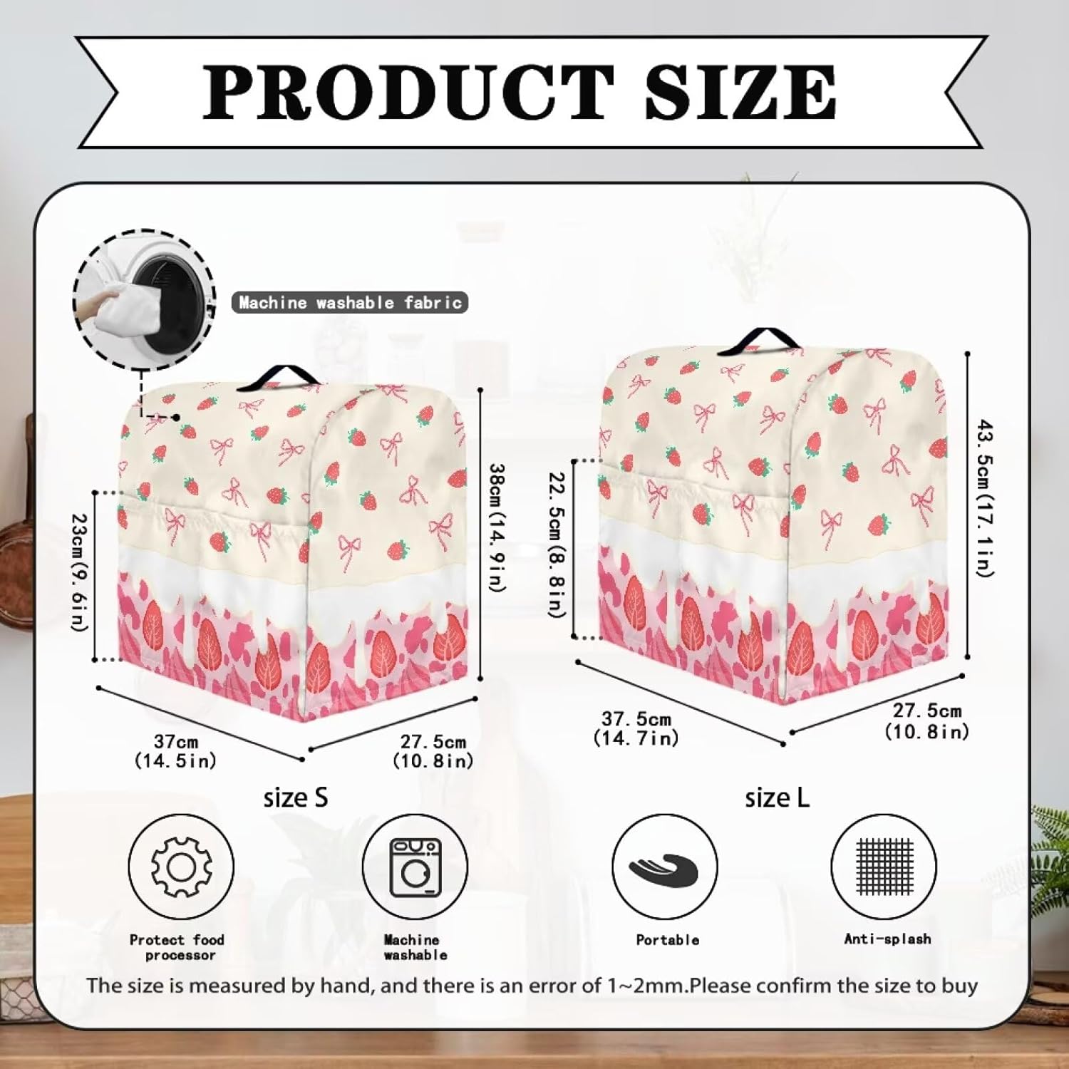 Stand Mixer Cover with Organizer Bags, Blender Accessories Stand Mixer Dust Cover Kitchen Decorations Covers Blender Bags Universal for Kitchen Strawberry Ice Cream