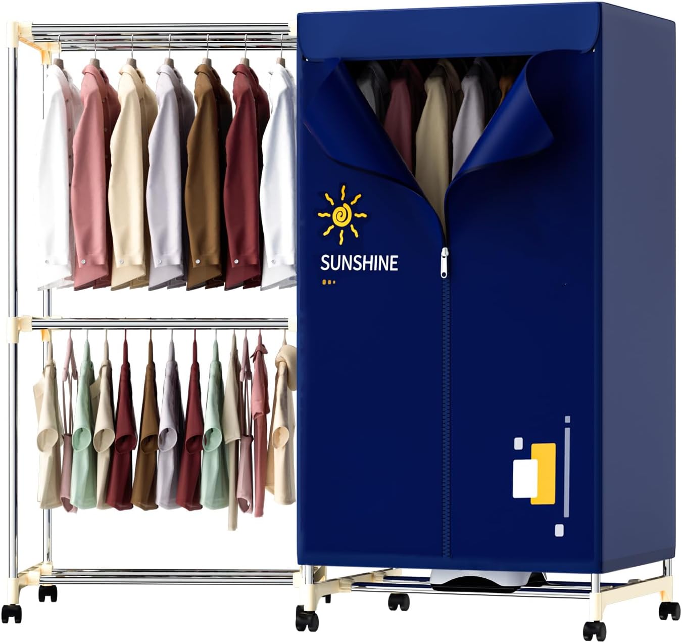 Portable Clothes Dryer, 1000W Portable Dryer Double Layers Portable Dryers for Laundry Stainless Steel Drying Machine Clothes Dryer for Apartments Home Dorms RVs with Timer and Fabric Cover CHOCHOYAH