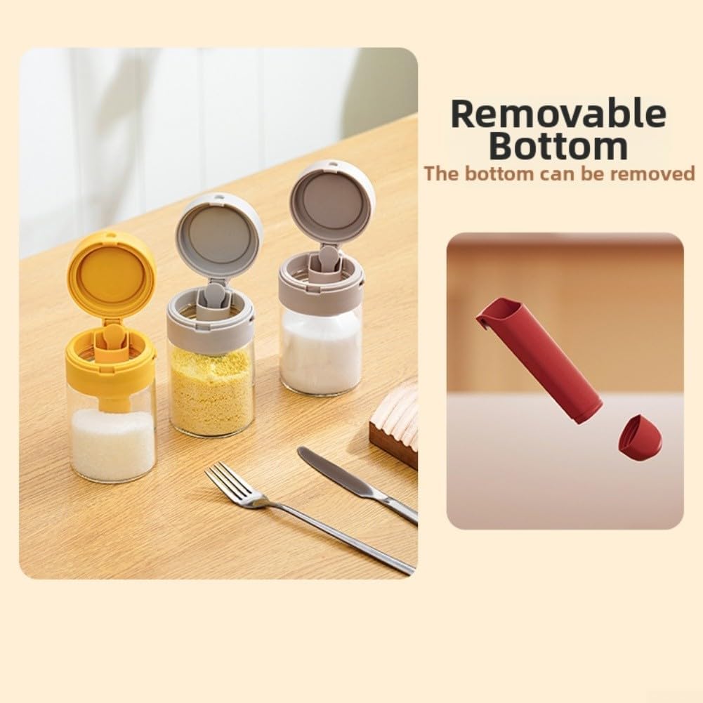 Quantitative Seasoning Container With Airtight Seal And Forward Handle, For Household Kitchen Storage Of Spices, Tea, Coffee Beans, And Seasoning Blends(Cream)