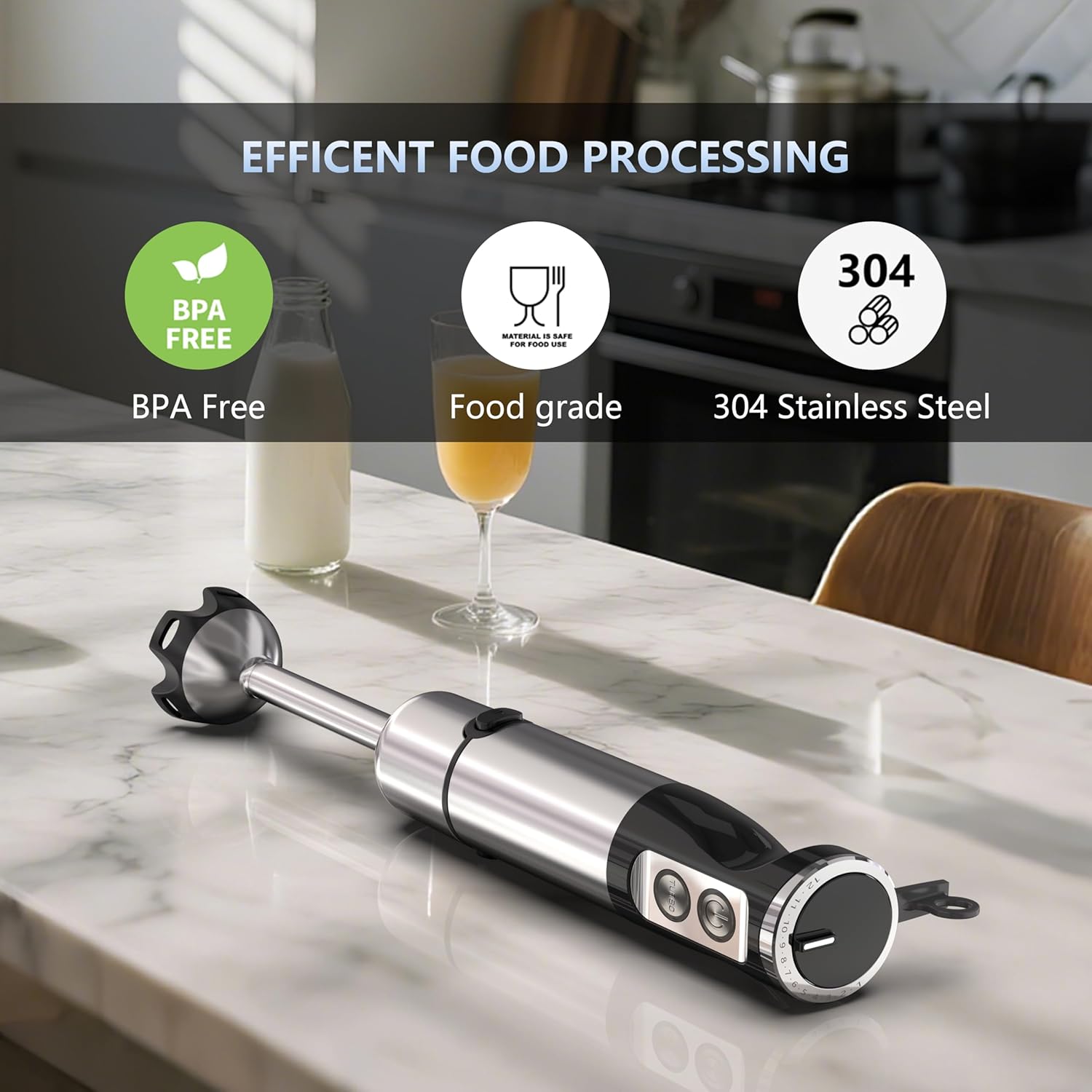 Immersion Blender Handheld, 5 in 1 Hand Mixer Electric Handheld for Kitchen, Corded Stick Hand Emulsion Blender with Chopper Beaker Whisk and Milk Frother for Baby Food, Smoothie, Puree, Soup, Sauces