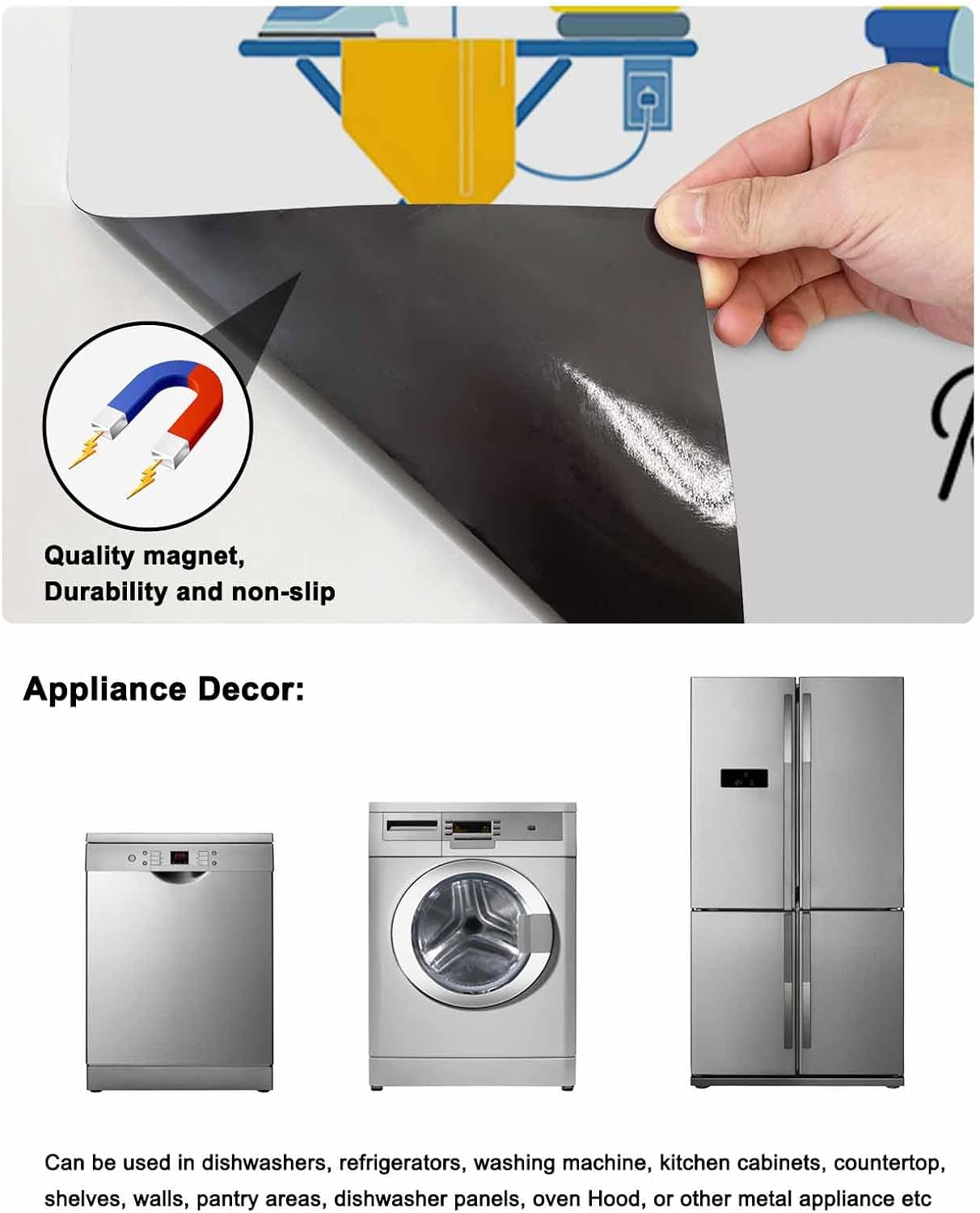 Dishwasher Magnet Cover, Cartoon Laundry Room Dishwasher Lid Magnetic Kitchen Sticker, Modern Minimalist Resuable Refrigerator Magnet Covers Panel Decal Fridge Kitchen Appliance 23''x26''