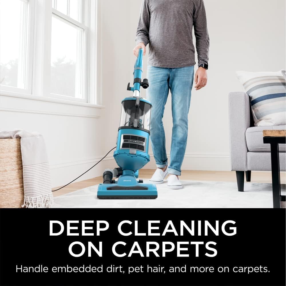 Shark NV380 Navigator Lift-Away Deluxe Upright Vacuum with Large Dust Cup Capacity, Swivel Steering, Upholstery Tool & Crevice Tool, Teal (Renewed)