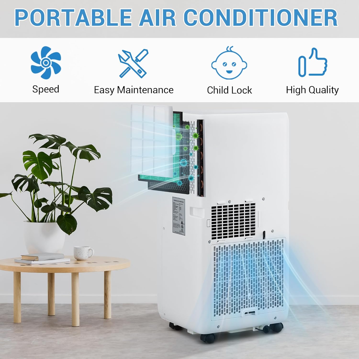 8000BTU Portable Air Conditioners, Portable Ac Unit Cools Up To 350 Sq, With Remote Control, Built-In Cool 24h Timer Air Cooler For Bedroom Office
