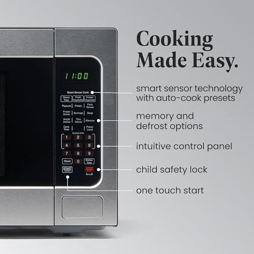 Farberware 2.2 Cu. Ft. Countertop Microwave Oven – 1100 Watts Power, Smart Sensor Auto Cook Settings, Defrost, Easy Clean and Child Safety Lock - Stainless