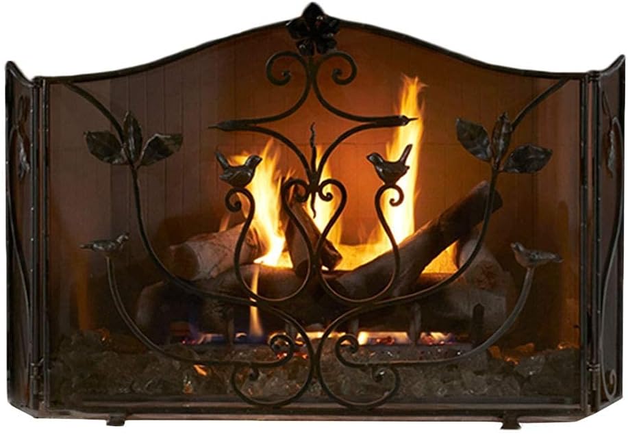 Fireplace Screen Guard, Heavy Duty Fireplace Screen, Foldable Safety Fire Guard for Open Fires Spark，Extending Extendable Free-Standing 3-fold Surroun