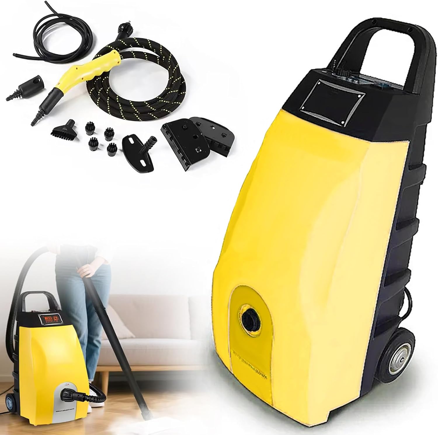 High-Temp Steam Cleaner, 2500 W High Pressure Multi-Purpose Steam Washer for Home, Car Washing & Range Hood, 3.5 L Tank & 15s Fast Heat Up, with 6 Accessories Yellow