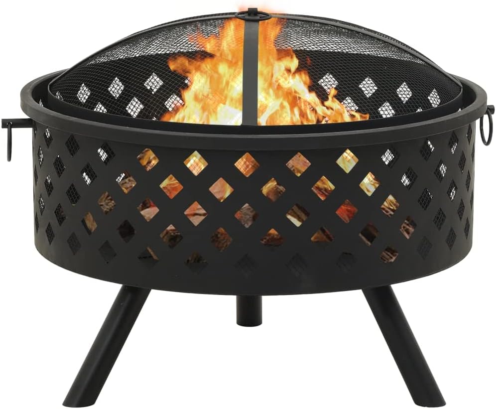 Fire Pit for Outside Outdoor Wood Burning Small Bonfire Pit Steel Firepit Bowl for Patio Camping Backyard Deck Picnic Porch,Fire Pit with Poker 26.8