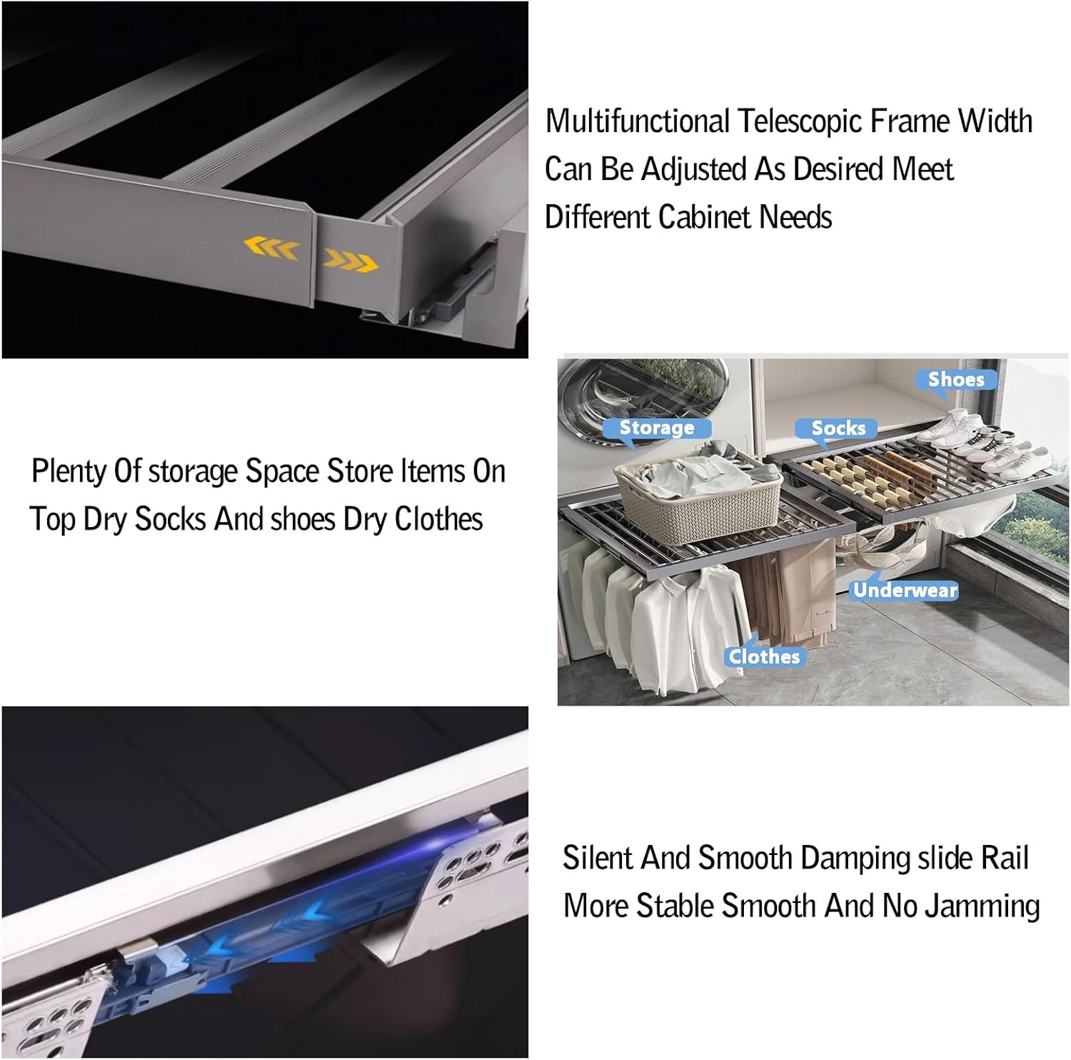 Pull-Out Trouser Rack Above Washing Machine, Hidden Aluminum Alloy Drying Rack, Adjustable Width, Suitable for Bedroom, Cloakroom, Laundry Room(760-810mm)