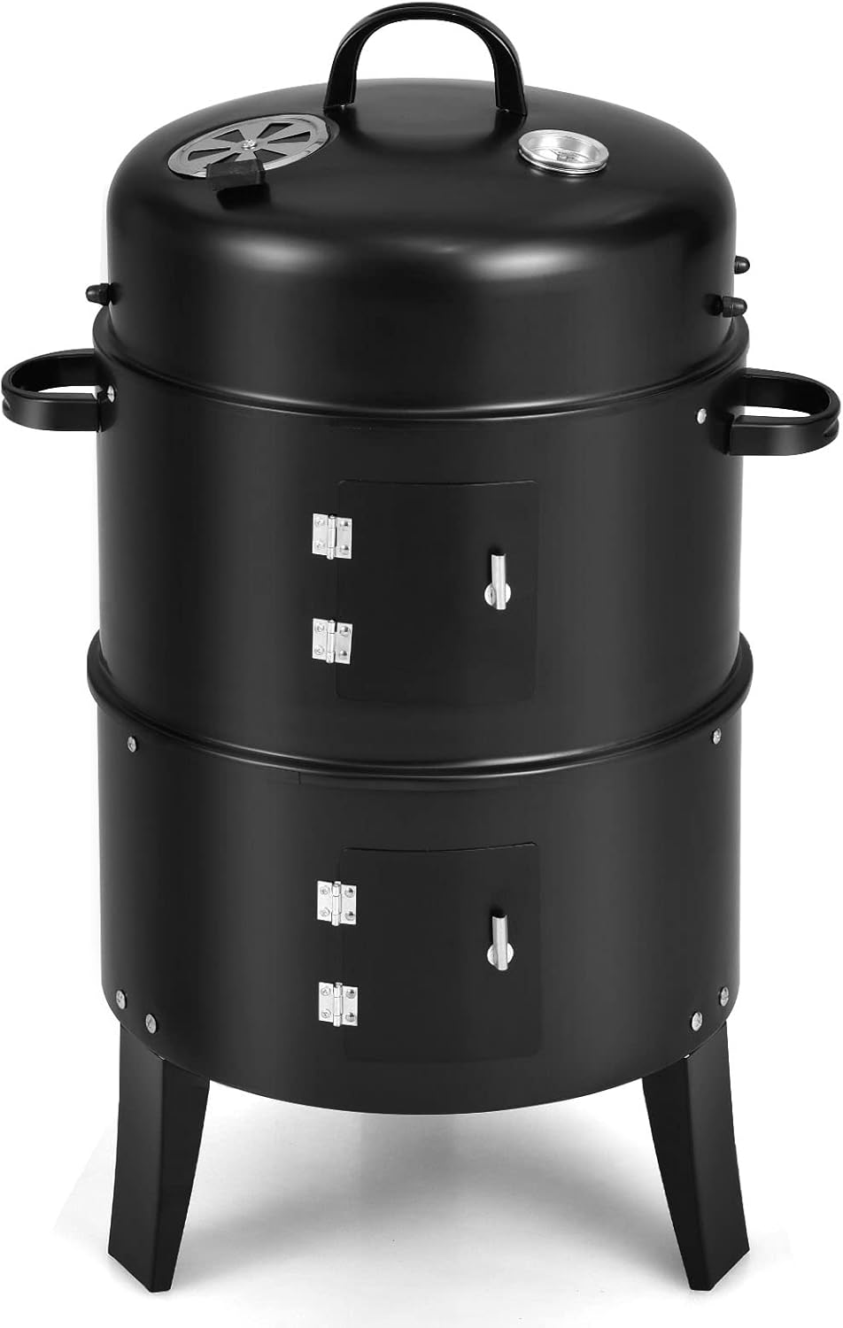 Giantex 3-in-1 Outdoor Smoker Grill, Portable Charcoal BBQ Grill, Built-in Thermometer and Air Vent, 6 Hooks, 2 Layers Vertical Steel Charcoal Smoker for Outdoor Cooking Camping