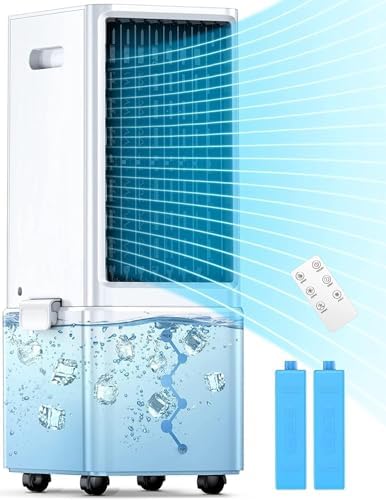 Portable Air Conditioners w/Remote, 4 Modes & 3 Speeds, Waterless Alert System & 2.4-Gal Tank for 20H Cooling, 12H Timer for Auto Off, Evaporative Air Cooler for Room Bedroom Office, Off White