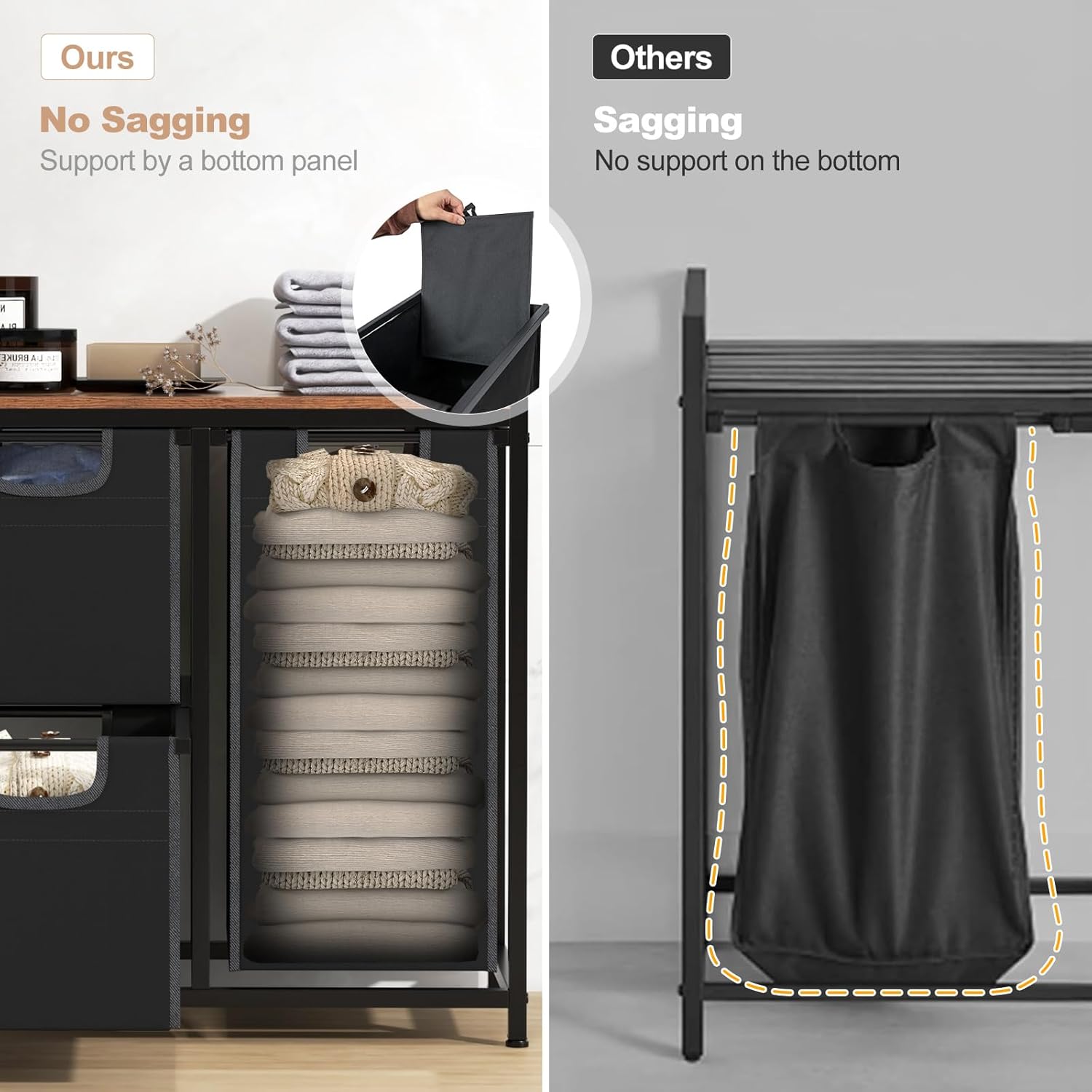 Giantex Laundry Hamper with Shelf, Laundry Basket Organizer with 3 Pull-Out Removable Bags, Top Storage Shelf, Metal Frame, Laundry Sorter 3 Section for Laundry Room Bathroom, Rustic Brown & Black