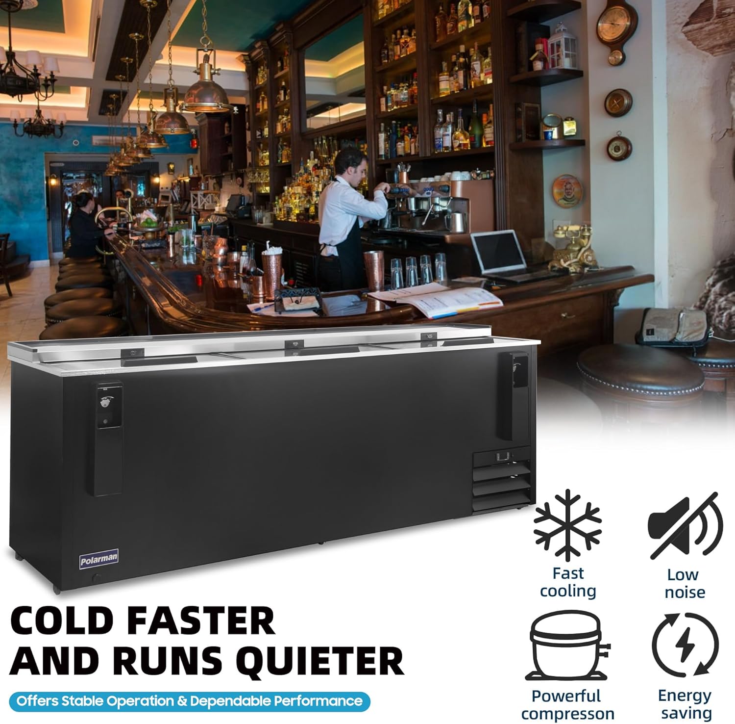 Polarman Top Loading Horizontal Beer Cooler Refrigerator 26 Cu.Ft Deep Well Beverage Fridge, NSF Certified Commercial Bar Cooler with LED Lighting, Lockable Door 95.3