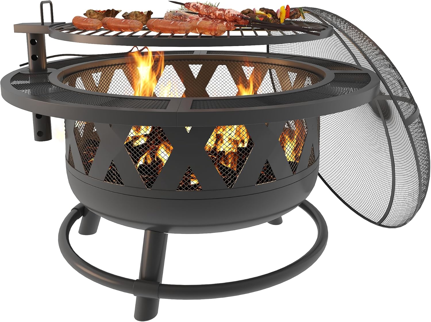 Outdoor Fire Pit with Cooking Grate, Wood Burning Fire Pit Portable for Camping, Patio, Deck or Backyard