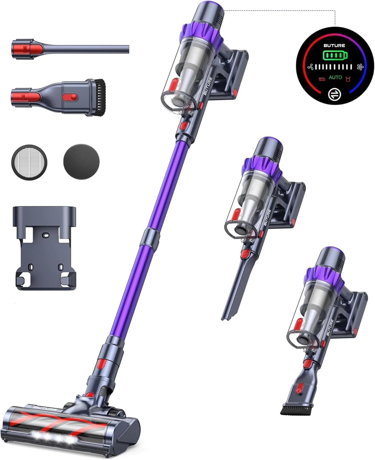 33Kpa 450W Handheld Cordless Vacuum Cleaner Automatically Adjust Suction 1.2L Dust Cup Compatible with Pet Hair/Carpet/Hard Floor