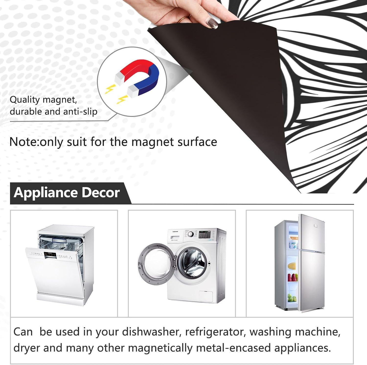 Dishwasher Magnet Cover Large Magnetic Stickers Flowers Line Pattern Front Dishwasher Cover Reusable Decal for Home Kitchen Anti-Scratch Refrigerator Decorative Lid Washing Machine Laundry 23