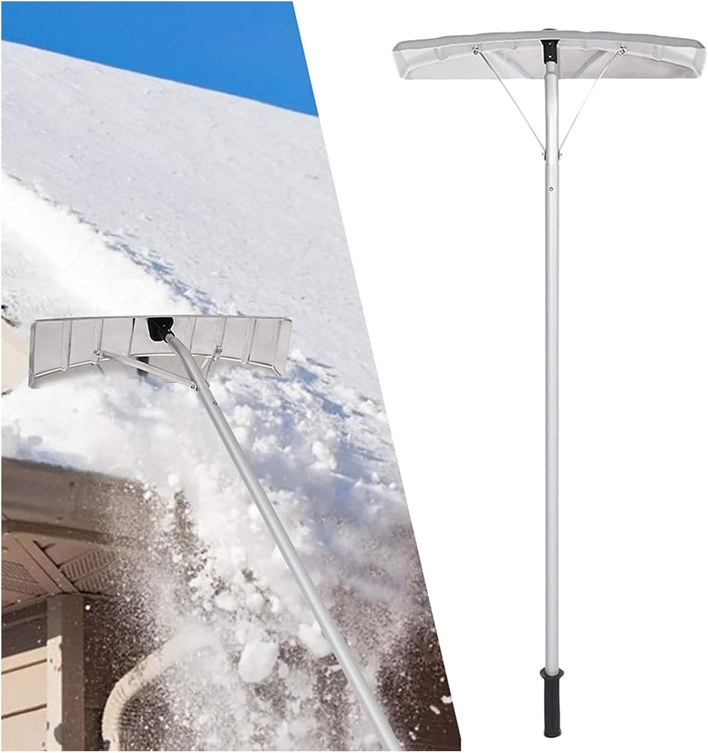 Snow Rake Extendable Roof Snow Rake, 5ft-20ft Lightweight Snow Shovel Roof Rake Aluminum Snow Removal Tool With Wide Blade & 5-Section Tubes & TPE Anti-Skid Handle, Suitable For Clearing Snow, Wet Lea