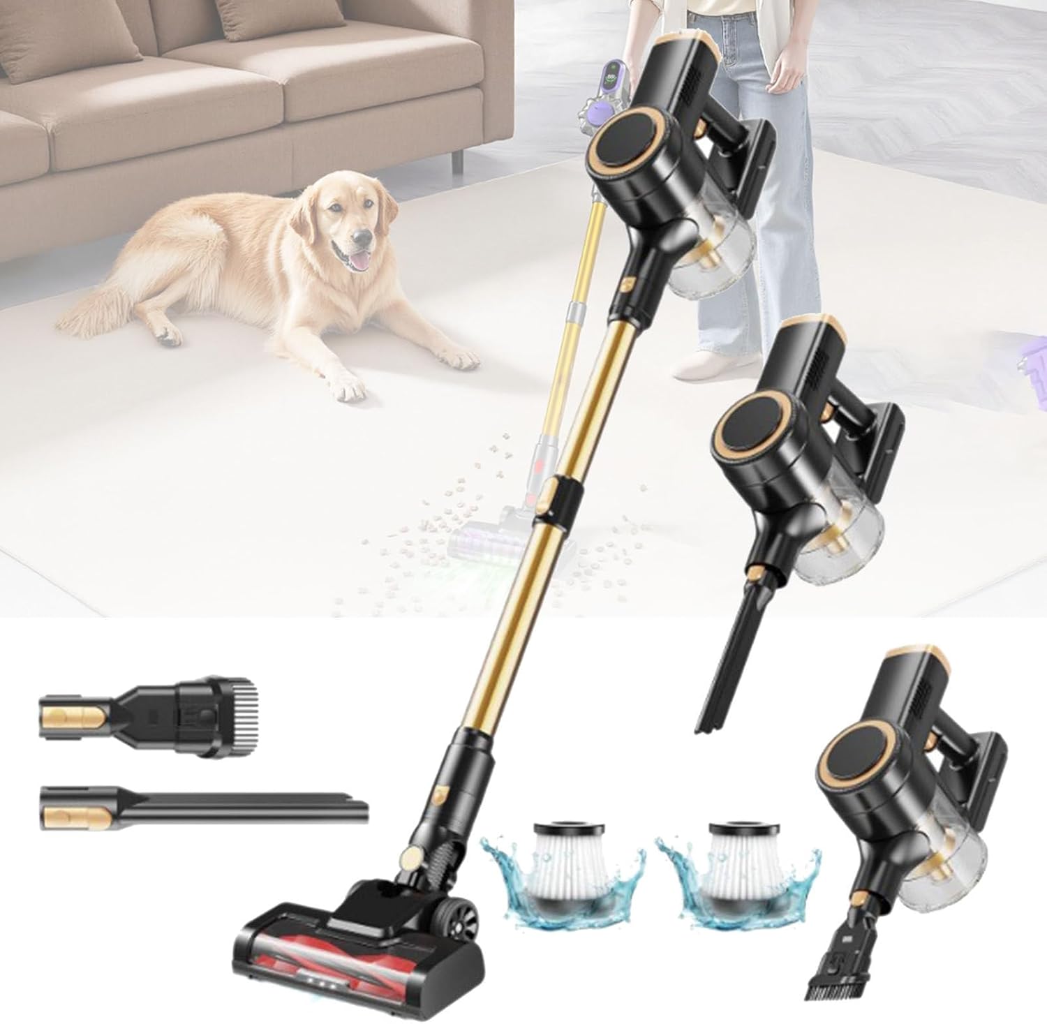 Cordless Vacuum Cleaner Stick Vacuums, Electric Brooms Powerful Lightweight Vaccum Cleaners Upright Handheld Rechargeable Lithium-Ion Battery Wireless for Home Hardwood Floor Carpets Car