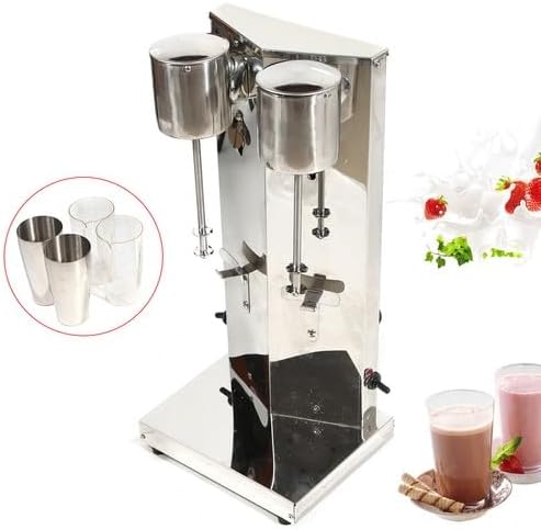 Electric Commercial Double Head Milkshake Maker, Drink Mixer Blender Machine with Adjustable Speed, Stainless Steel Milk Shake Machine with 2Cups for Home and Business