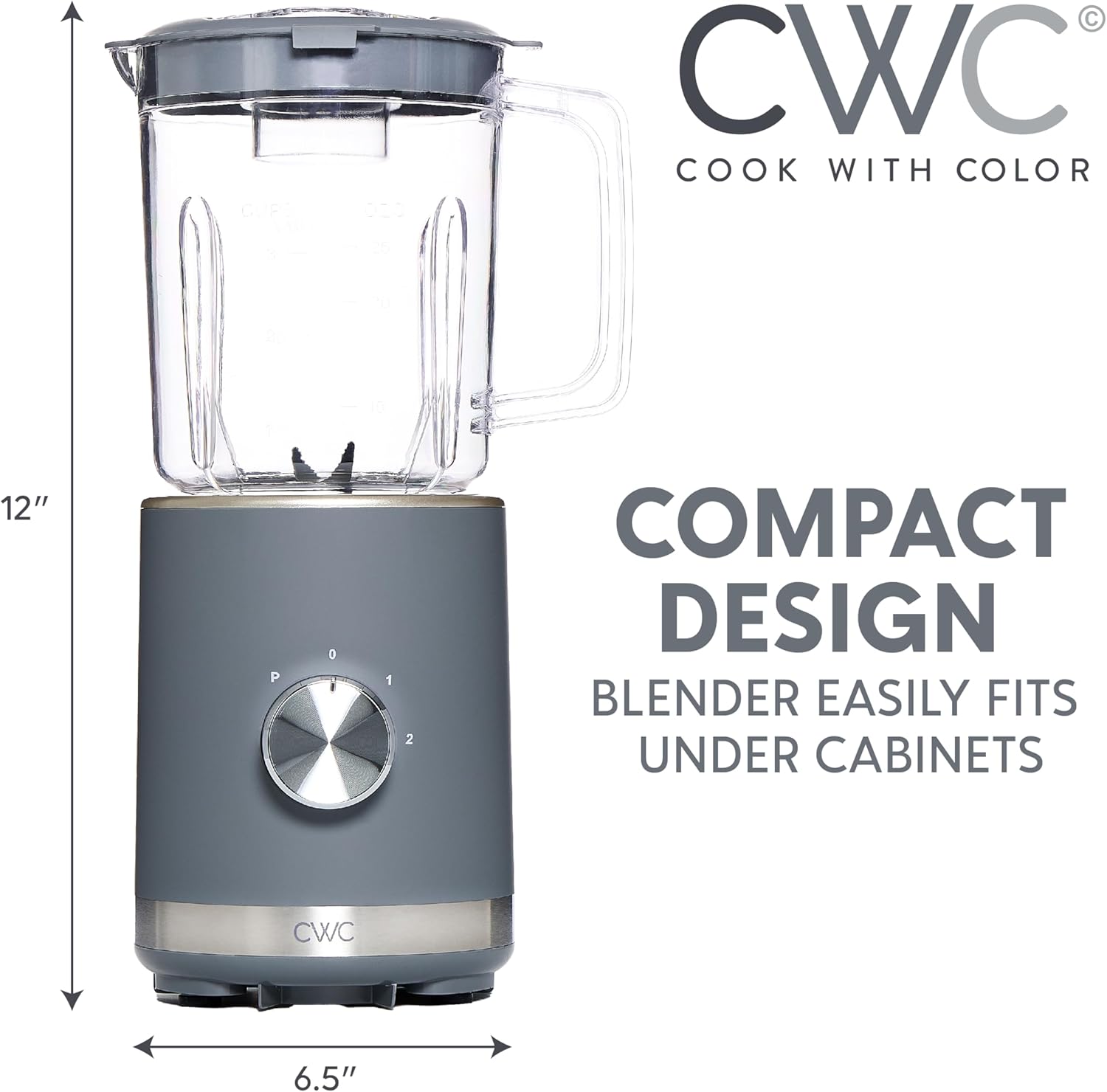 COOK WITH COLOR 300 Watt Blender: Powerful 2-Speed Control with Pulse, 4-Tip Stainless Steel Blades, 25oz (750ml) Jar, and Skid-Resistant Feet, Grey