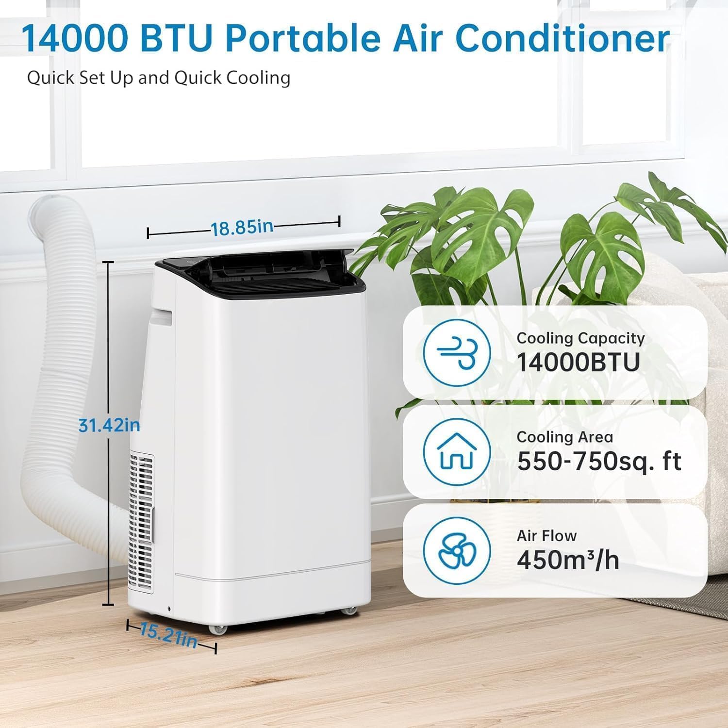 14,000 BTU Portable Air Conditioner, 3-In-1 Room Air Conditioner With Dehumidifier & Fan, Quiet Opration Portable AC Units for Rooms, LED Display, Remote, Cooling Up to 750 Sq. Ft, Black Top