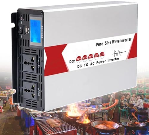 Power Inverter, Pure Sine Wave Inverter, Aluminum Alloy Material, DC to AC Car Inverter, for Washing Machine, Microwave Oven, Electric Drill, with Real-Time Display Voltage,12V-4000W