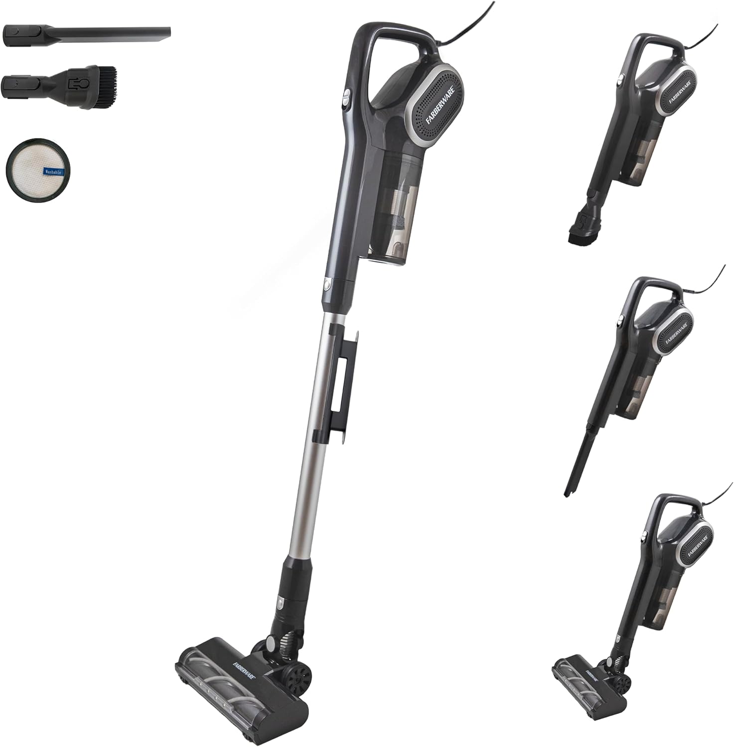 Farberware Classic Stick Vacuum Cleaner, Powerful Suction and Lighted Motor Brush for Carpet and Hard Floors, Converts to Handheld Vacuum for Pet Hair