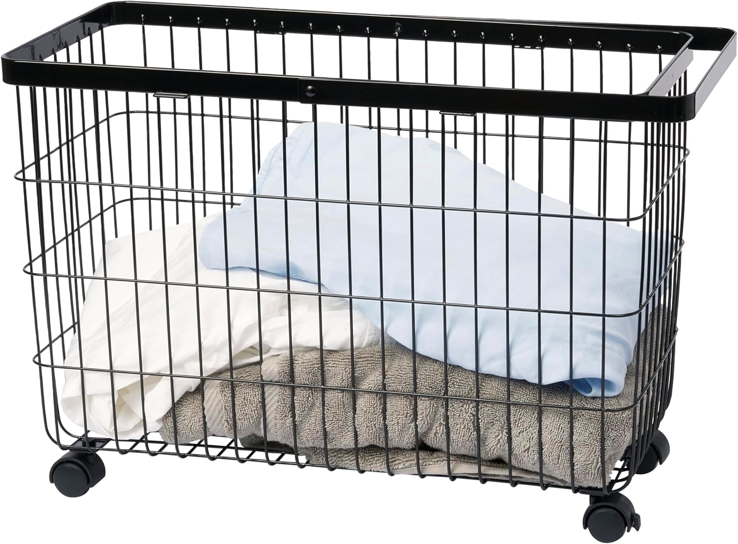 Yamazaki Home Tower Small Rolling Laundry Basket Metal Hamper Cart With Wheels And Handle, 14.8