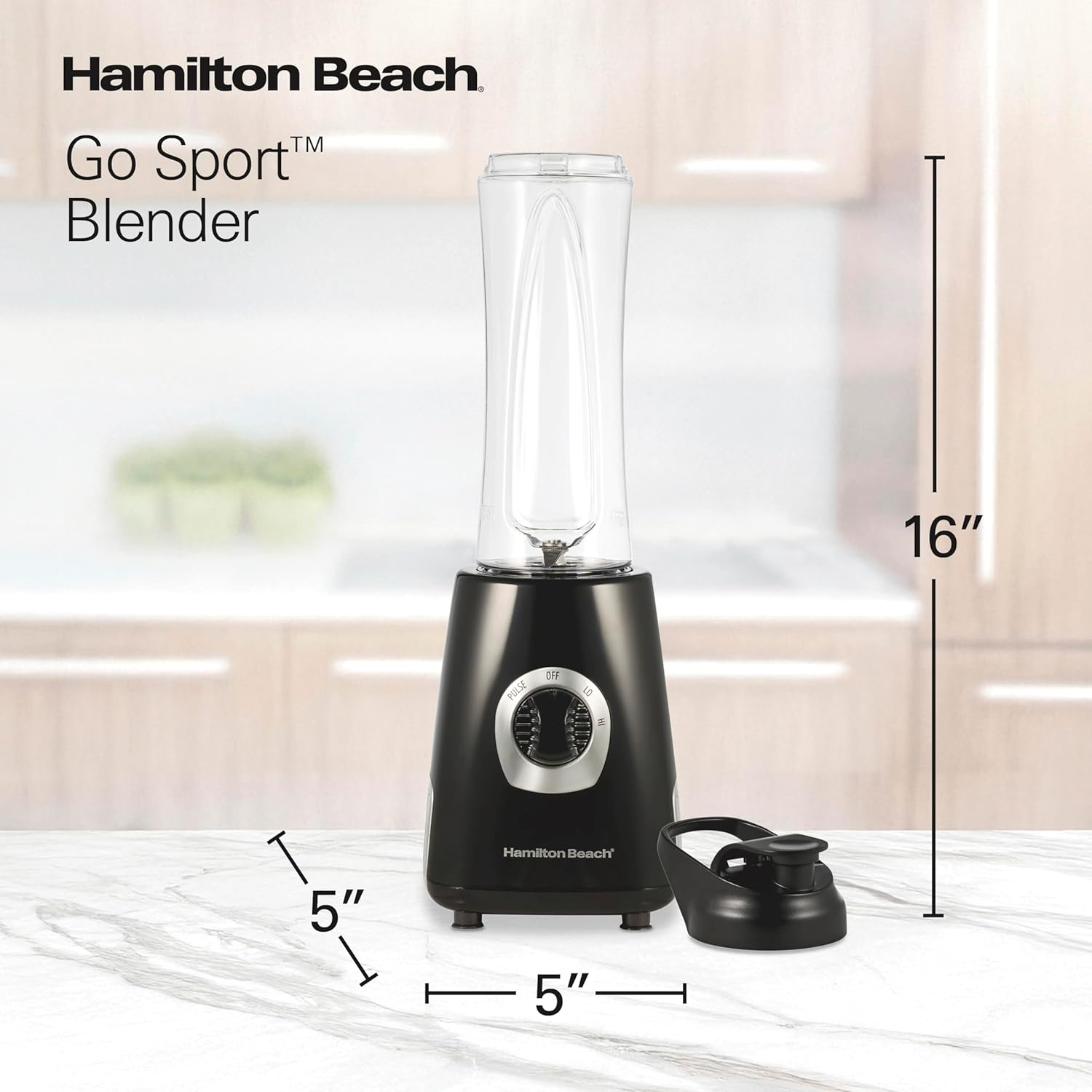 Hamilton Beach Go Sport Portable Blender For Smoothies With 20 Oz. Blend-In Personal Travel Jar, 600 Watt Motor And Stainless Steel Blades For Powerful Blending Performance, Black (51143G)