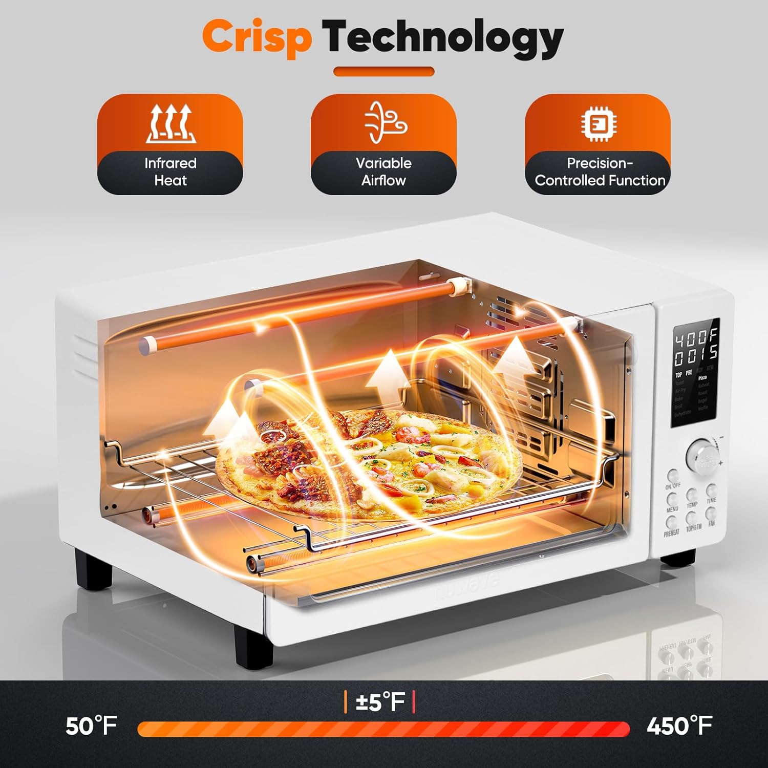 Nuwave Bravo Pro Convection Air Fryer Toaster Oven Combo, 2025 New and Improved, 10-in-1, 50°-450°F Temp Controls, Quick & Even Crisp Technology, 21Qt Capacity, Cream, PFAS Free