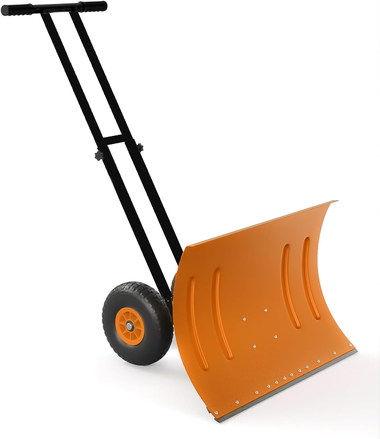 Garvee 30 Inch Heavy Duty Wheeled Snow Shovel, Adjustable Metal Snow Pusher with 5-Position Handle & Multi-Angle Carbon Steel Blade,Ergonomic Back-Saving Design for,Pavement, Yard & Outdoor Use-Orange