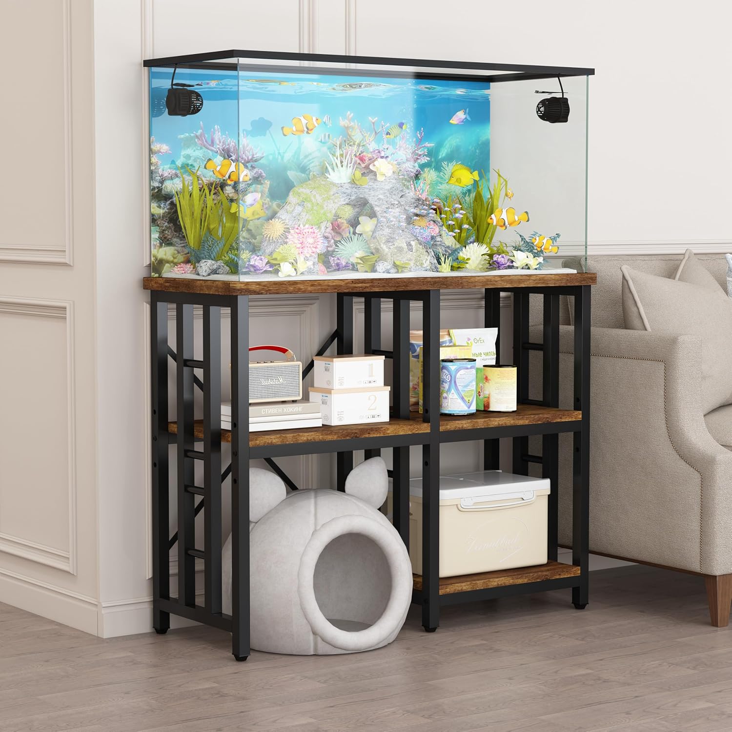 4-Tier Bakers Rack for Kitchens with Storage, Mini Fridge Stand, Microwave Oven Stand Table, Bar Cabinet, Aquarium Stands, Adjustable Shelves Freestadning for Kitchen, Living Room, Office, Patio.