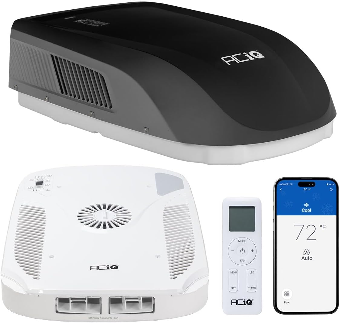 ACiQ 15,000 BTU RV Air Conditioner with Heat Pump Non-Ducted - 115V Black Roof Top AC Unit | 1.25 Ton Cooling & Heating for Camper, Motorhome, Travel Trailer