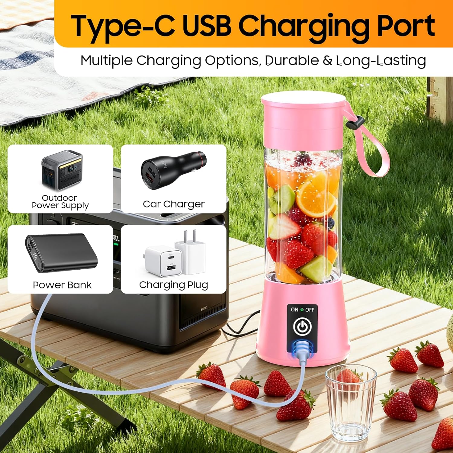 Mini Personal Size Portable Blender - 13 Oz Newly Upgraded Cordless Blender with 6 Blades, USB Rechargeable & High Speed Blending, for Smoothies Shakes Frozen Drinks