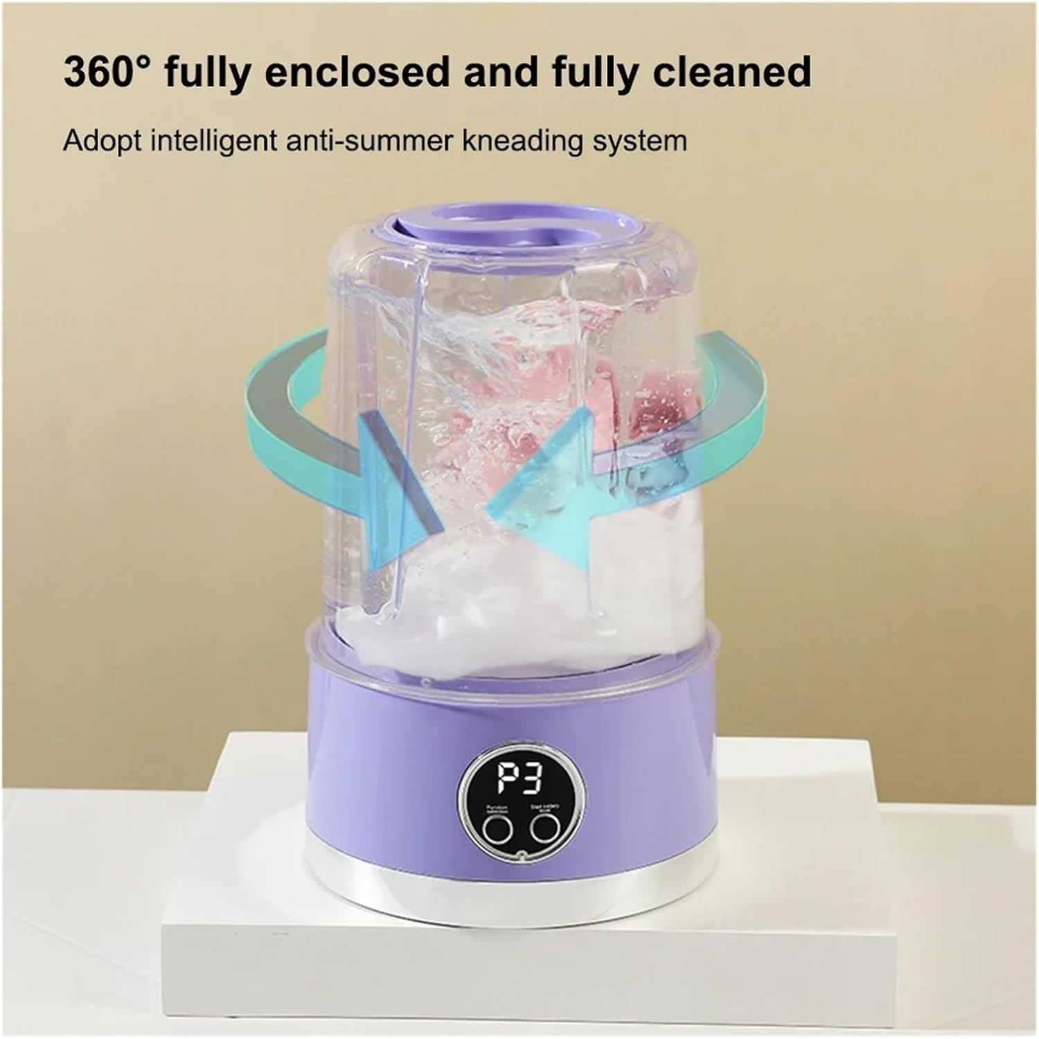Compact Laundry. Portable Mini Washing Machine Rechargeable Underwear Washing Cup Cordless for Apartment Dorm Hotel Travel & Camping .Portable(White)