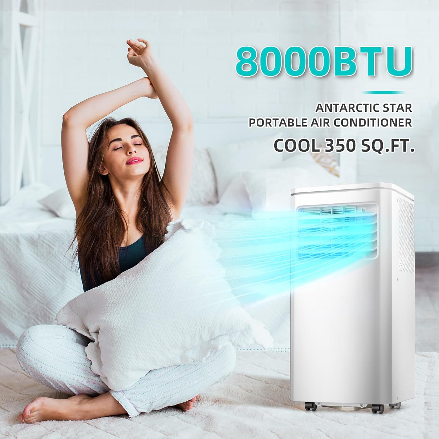 Portable 8000 BTU Air Conditioner, 4 in 1 protable AC, Cools 350sq. ft, Remote Control, 24 Hour Timer, Quiet Operation,Window Fan, 2 Speed for Bedroom Office Home Dorm