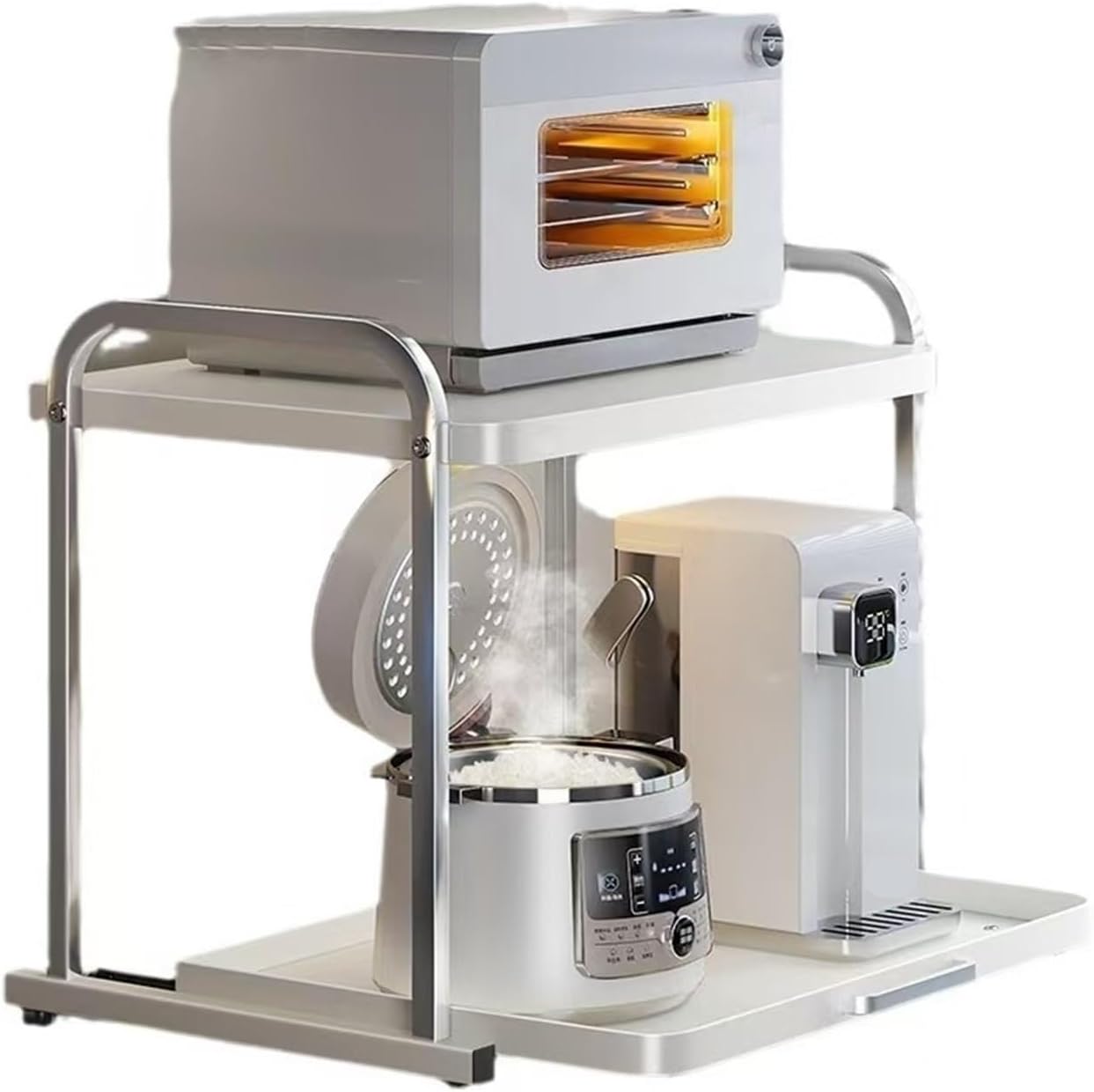 Pull-Out Microwave Oven Kitchen Shelf Free Standing Spice Storage Rack Electrical Appliances Shelves 2 Layers(Almond White 32cm)