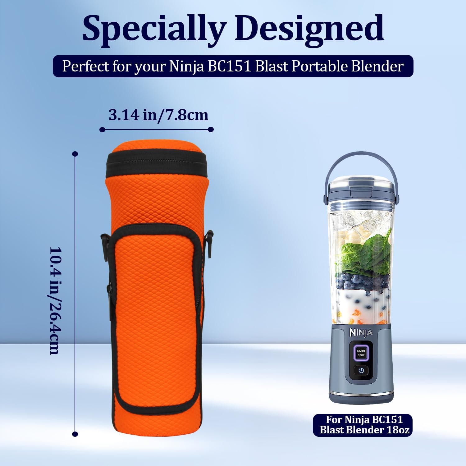 Portable Blender Carrying Bag Case with Lid for Ninja BC151 Blast Portable Blender, Storage Sleeve Bag with Adjustable Crossbody Strap and Pocket (Orange)