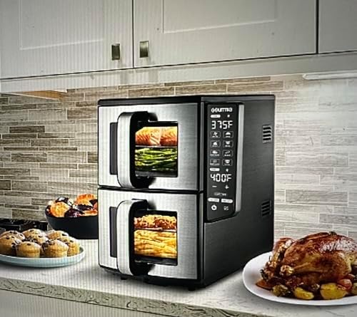 Gourmia (GAF1190) Double Decker Dual Basket Air Fryer 11QT – Extra Large Capacity, Independent Cooking Zones, Rapid Air Circulation Technology, 8 Preset Functions, Dishwasher-Safe Baskets